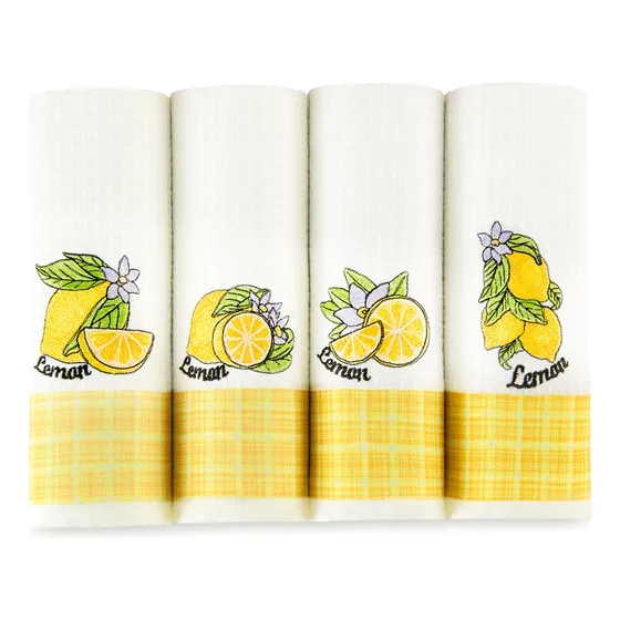 Limon Bordado Toalla Cocina Algodon Juego 4 24 X 16 