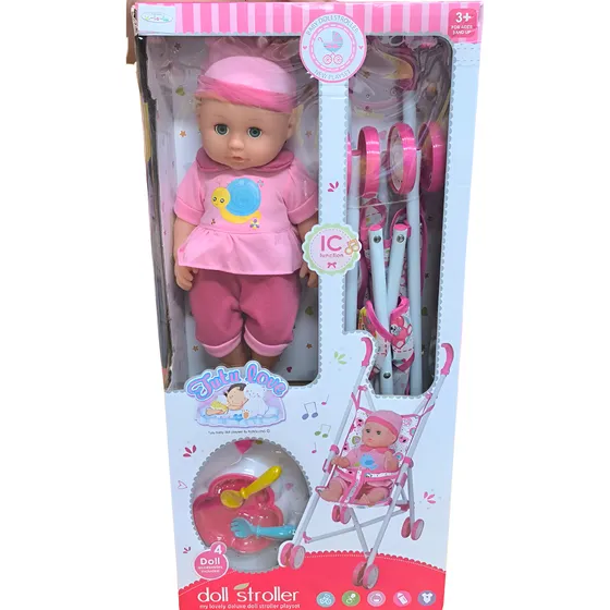 Muñeca Bebe Que Habla Con Carrito Paragüitas Y Accesorios Doll Stroller