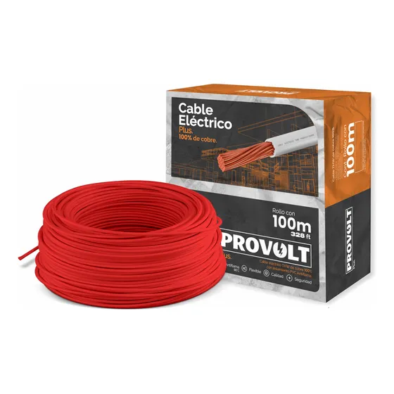 Cable Eléctrico Thw Cobre Calibre 8 100m Plus Cubierta Rojo