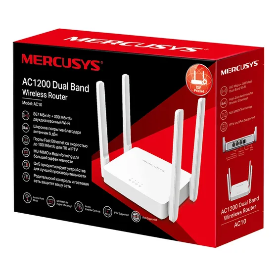 Router Wifi Mercusys Ac10 Doble Banda Ac1200 Fibra Optica