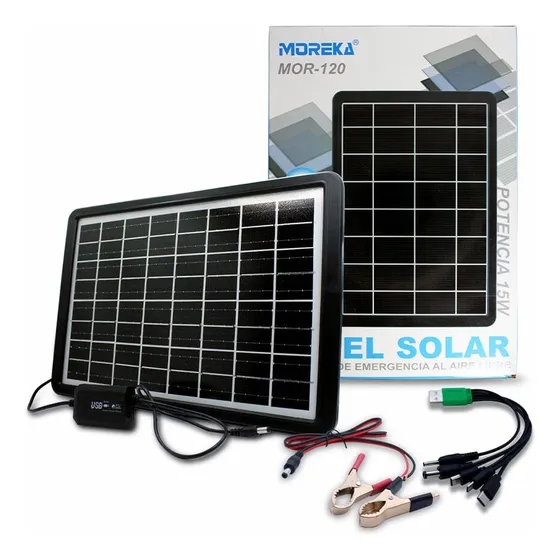Panel Solar 15w Portátil Carga De Emergencia Multientrada Color Negro Voltaje De Circuito Abierto 16v Voltaje Máximo Del Sistema 16v