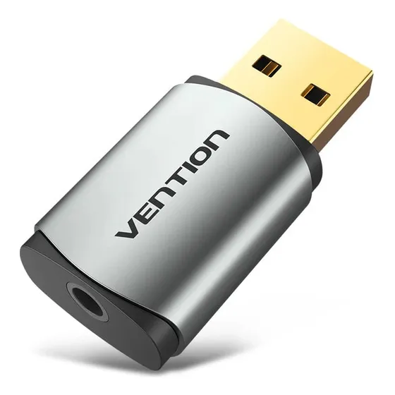 Adaptador Audio USB Vention - USB Macho a MiniPlug Hembra - Audio y Microfono 2.1 CTIA - Tarjeta de sonido Jack 3.5 mm Plug TRRS - Carcasa Aluminio - PC Notebook Auriculares Microfono Consola - CDNH0