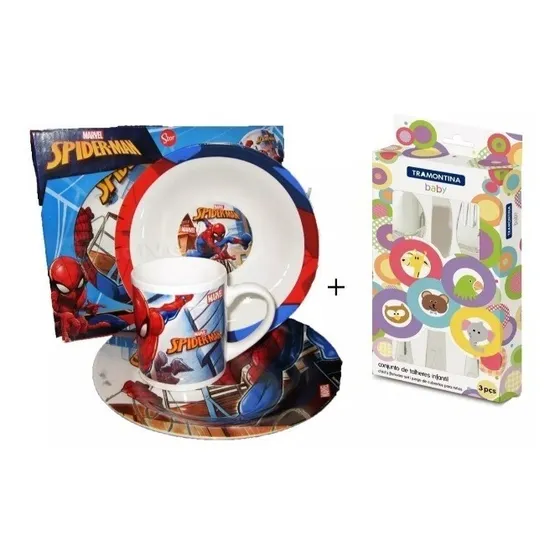 Set De Vajilla 3 Piezas, Spider Man+ Juego De Cubiertos 