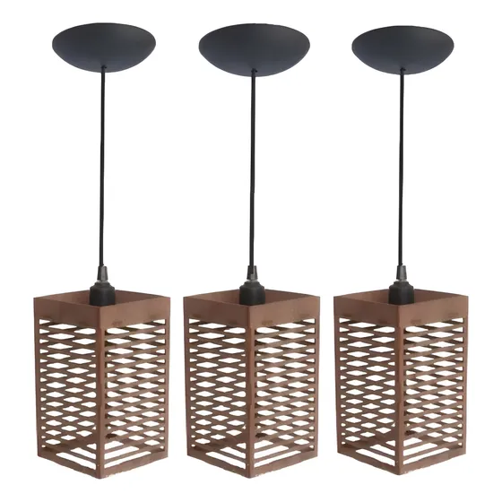 Kit 3 Luminária Pendente De Teto Oriental Moderno Marrom