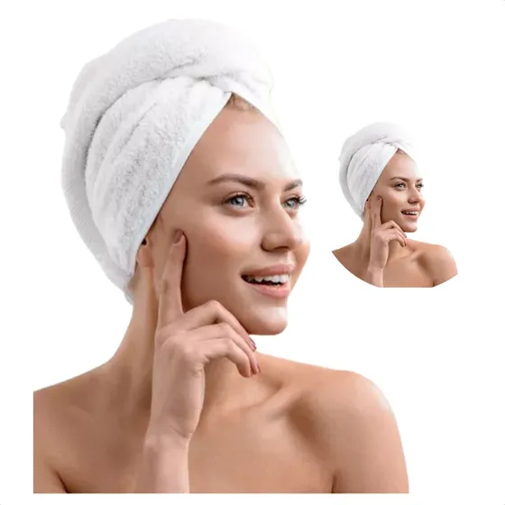 Touca De Cabeça Toalha Felpuda Algodão P/ Secar Cabelo Teka Cor Branco