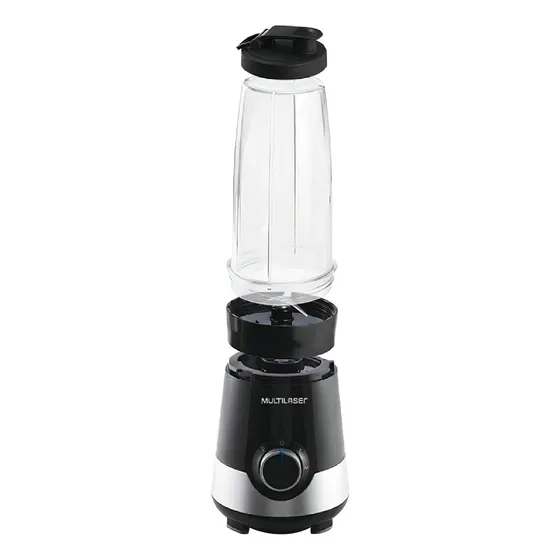 Licuadora portátil Multilaser Shake 800 mL negra y plata con jarra de plástico 220V