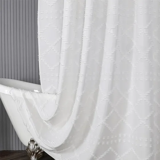 Cortina Ducha Bohemia Blanca Para Baño Larga Granja 72 X 84 