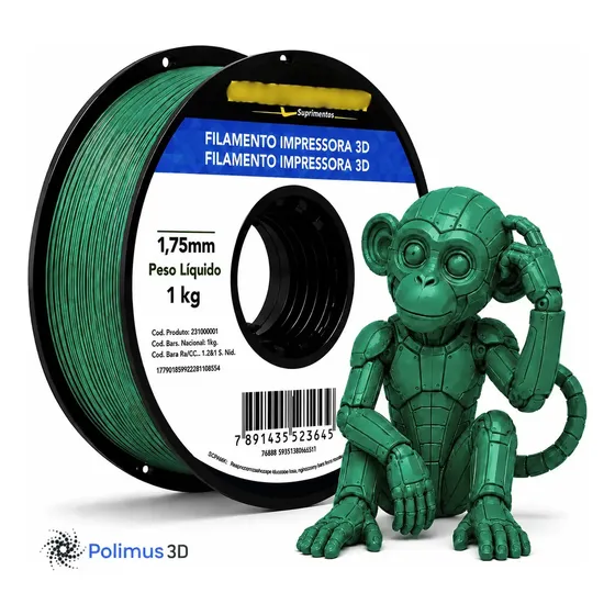 Filamento De Impressão 3D PETG Cor Verde 1kg Masterprint Brilho Premium Para Imprimir Peças 3D Impressora 3D Modelagem Miniaturas Enfeites e Projetos By Polimus
