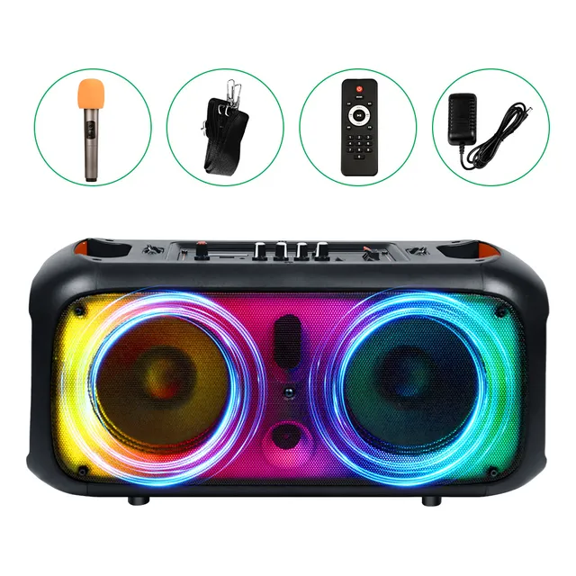 Bocina Bluetooth Inalámbrica Audio Altavoz Bocinas Para Exterior Baterías De Litio Recargables Subwoofer Altavoz Bluetooth Con Micrófonos Rgb Luces Radio Fm