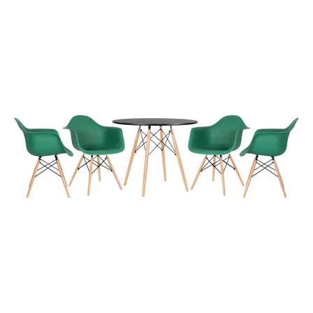 Mesa Redonda Eames 90 Cm + 4 Cadeiras Eiffel Daw Cor Mesa preto com cadeiras verde escuro