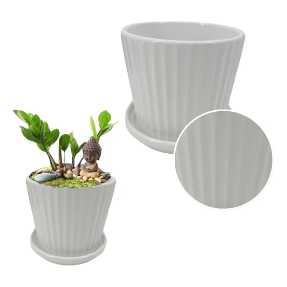 Macetero De Ceramica Con Plato. Pack De 3