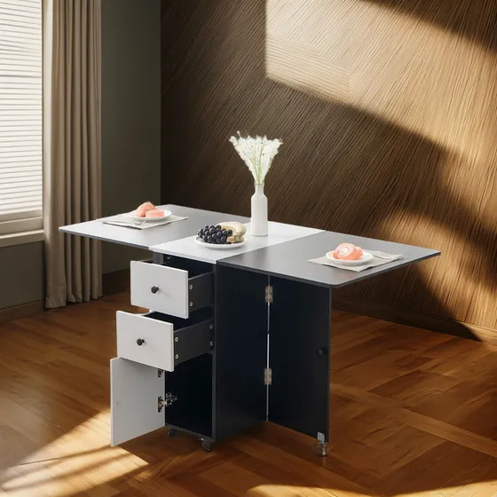Mesa De Comedor Plegable Con Cajones