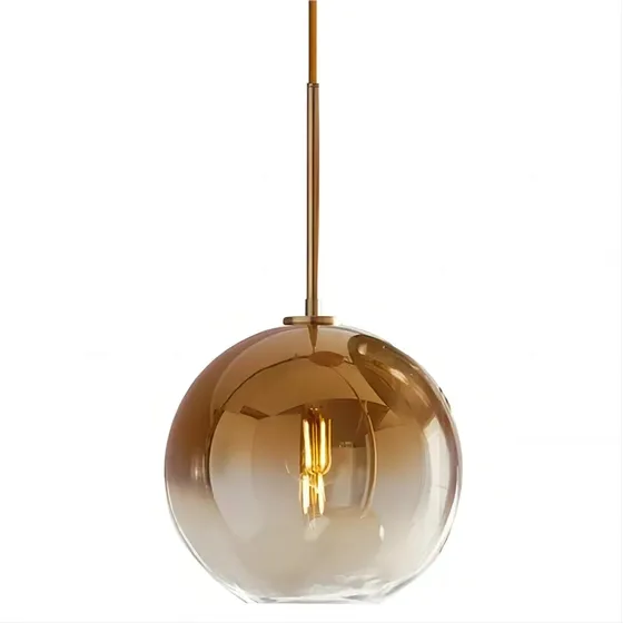 Candeeiro Suspenso Com Abajur De Vidro Dourado, 20 Cm De Diâ