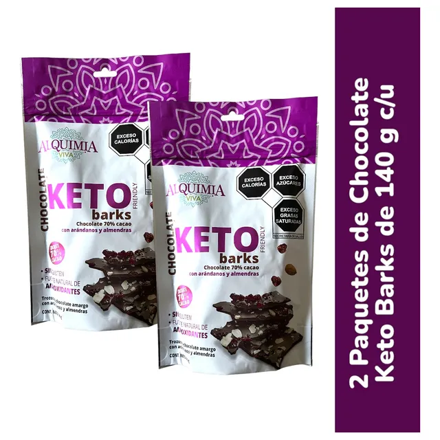 2 Chocolates Keto Barks 70% Cacao Con Arandanos Y Almendras 