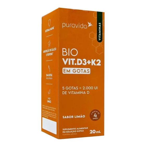 Bio Vit D3 + K2  Mk7 Em Gotas Sublingual (20ml) -   Puravida