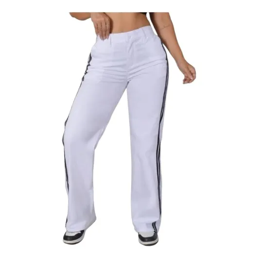 Pantalon Jeans Drill Strech Palazzo Lineal Laterales