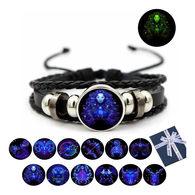 Pulsera Manilla Brazalete Cuero Signos Zodiaco Hombre Mujer