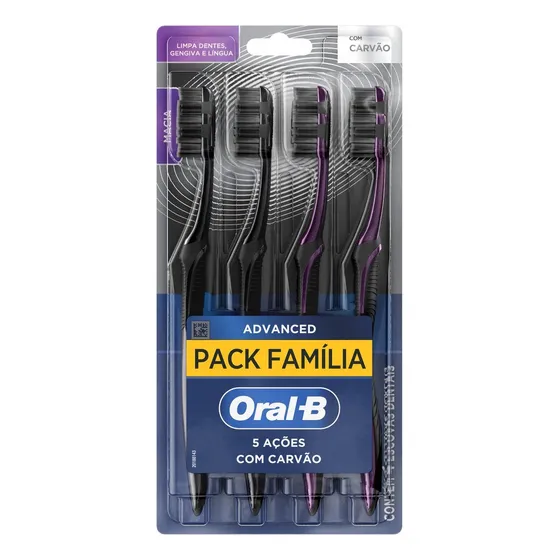 Escova de Dente Oral-B 5 Ações Carvão 4 Unidades