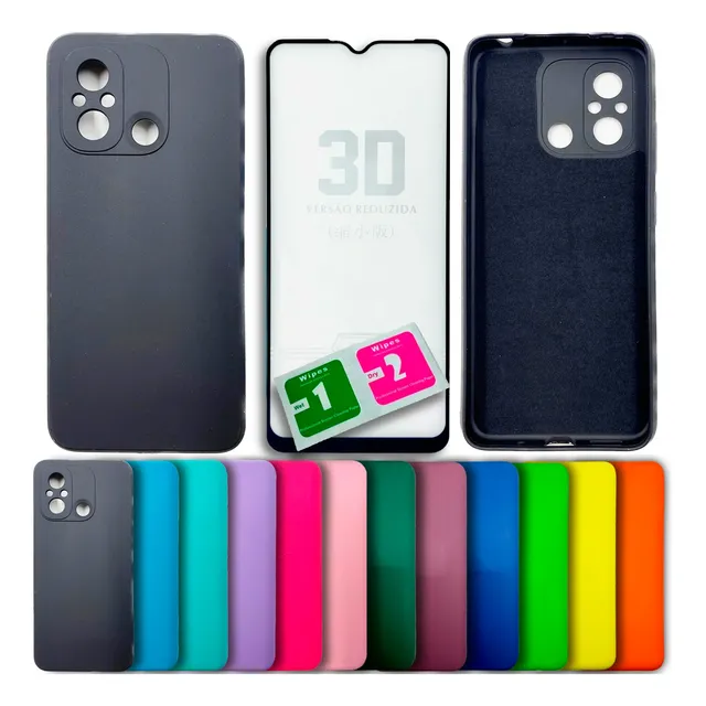 Kit Película + Capa Silicone Veludo Compatível Redmi 12c