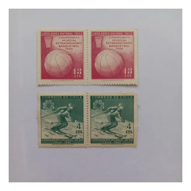 4 Sellos Chilenos De Deporte (básquetbol Y Esquí) - Año 1966
