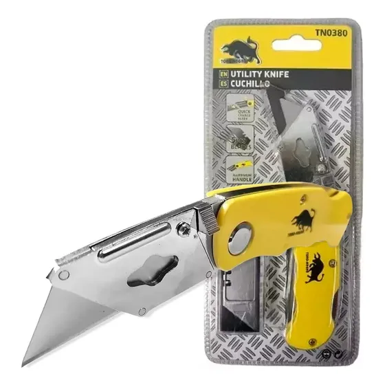 Cuchillo Cartonero Retractil Tipo Navaja Repuesto 6 Hojas Color Amarillo