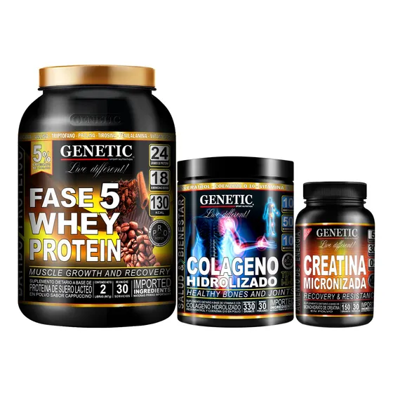 N1 Proteína Fase 5 Creatina Colágeno Resveratrol Q10 Genetic