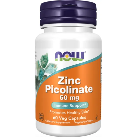 Now Foods | Picolinato De Zinc | Alta Absorción | Libre De Soya Y Glúten | 60 Caps Veganas