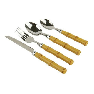 Jogo De Talheres Bambu Faqueiro Inox Conjunto 24 Peças Jogo De Talheres Bambu Faqueiro Inox Conjunto 24 Peças