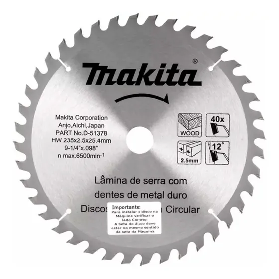 Disco Sierra Para Madera Makita 40 Dientes 9-1/4  30 X 2.5mm