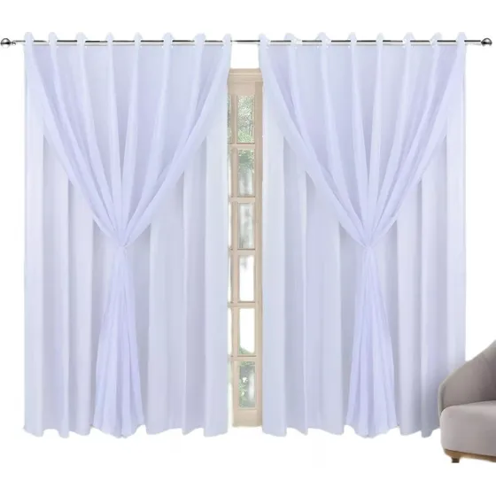 Cortina Luxo Varão Voil Sala/quarto 4x3 M Forro Microfibra
