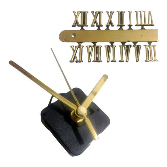 Kit Maquina D Relogio Numeros Romanos Ponteiros Dourado 22mm