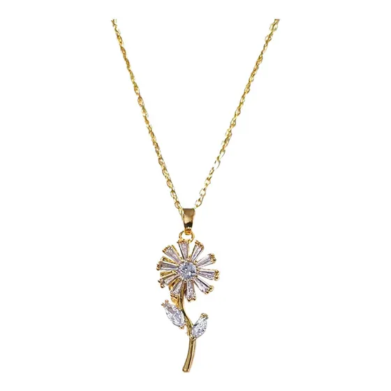 Cadena Perla Para Mujer Joyeria Collar Girasol Dorado Acero