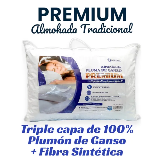 Almohada Premium Ducarsil 70x50 Cm Pluma De Ganso Queen