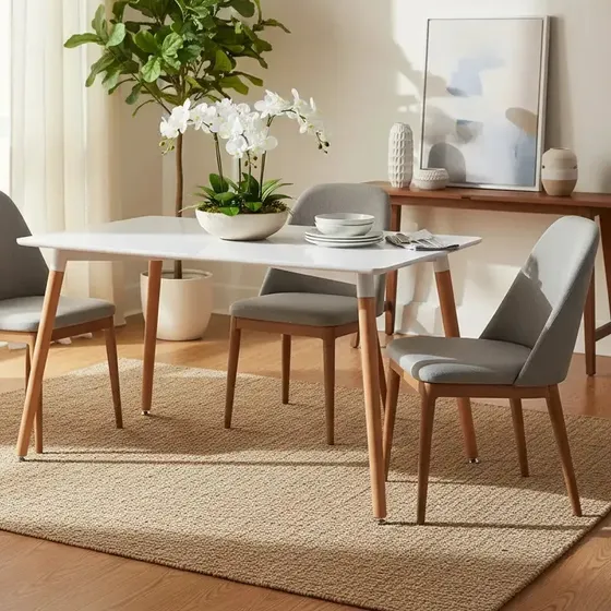 Mesa Comedor Blanca Eames Rectangular 120x80 Color de la tapa Blanco Color de las patas Café | Cuotas sin interés
