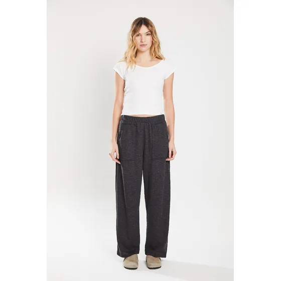 Chino Tiro Alto Lanilla Cintura Ancha Negro Koxis Mujer