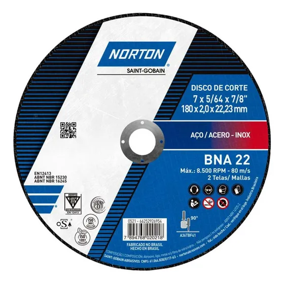 Disco Corte Metal Fino 4-1/2  X 1/16  X 7/8  Bna12 - Norton