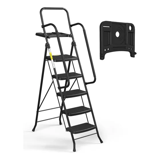 Escalera De 5 Escalones Con Barandillas, Taburete Plegable C