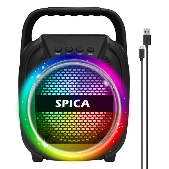 Parlante Bluetooth Inalambrico SPICA SP-2065 Luz Rgb Portatil Karaoke Radio Color Negro