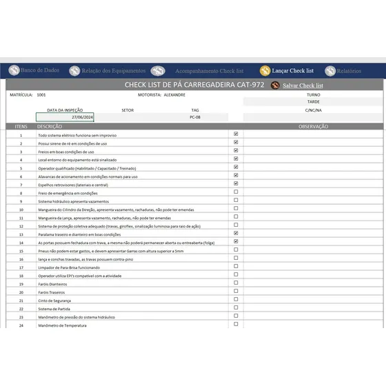 Check List Equipamentos. Também Personalizamos-saiba Mais!