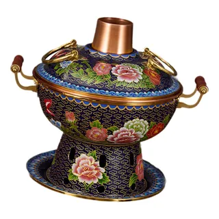 Cloisonne Hot Pot, Old Beijing Pot Utensilios De Cocina Azul Cloisonne Hot Pot, Old Beijing Pot Utensilios De Cocina Azul
