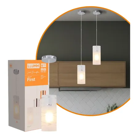 Lustre Pendente Moderno Sala Jantar Teto First Gelo E-27 Vidro Aço Inox Llumm Bronzearte 127/220v Branco