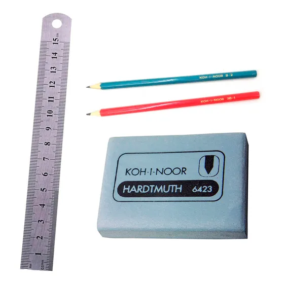 Kit De Dibujo Goma Miga De Pan + Regla Y Lapices Negro B 3b