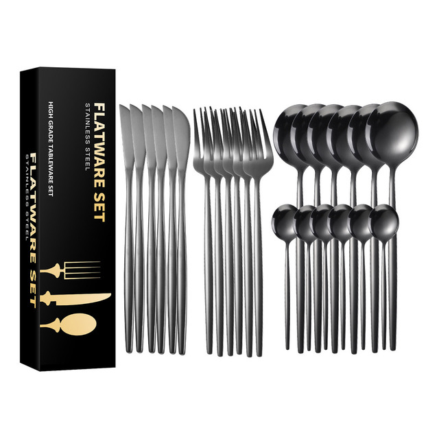 24pcs Conjunto De Talheres De Aço Luxo Inoxidável Preto 24pcs Conjunto De Talheres De Aço Luxo Inoxidável Preto