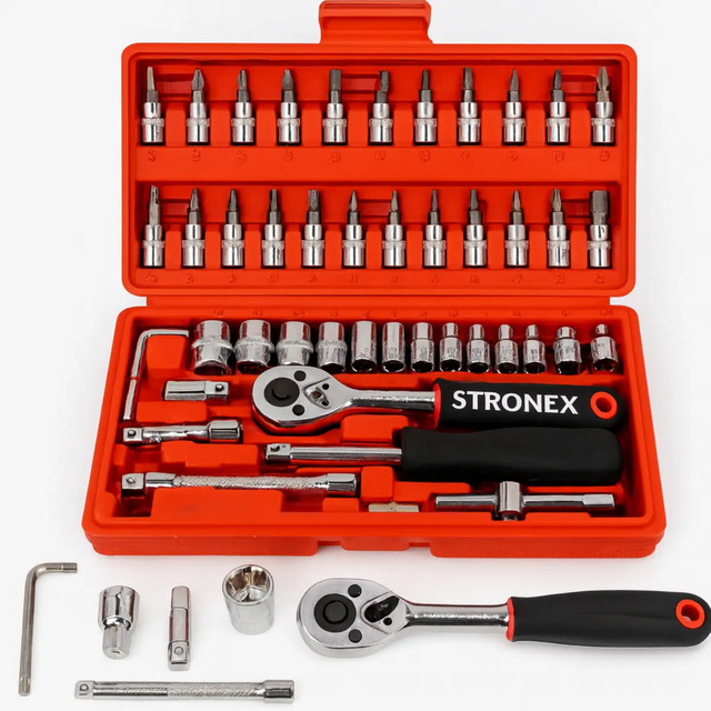 Jogo De Ferramentas Maleta Kit 46 Peças Catraca Soquete Chave De Fenda Philips Funcional B...