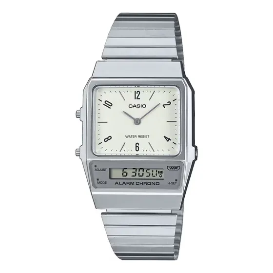 Reloj Mujer Casio Aq-800e-7a2df Core Mens Correa Plateado Bisel Plateado Fondo Blanco