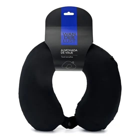 Almohada de Viaje Wanderlust Inteligente Viscoelástica Memory Foam Color Negro Liso Confort