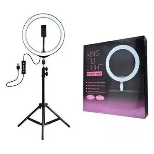 Aro De Luz Led 10 Pulgadas 26 Cm Trípode Ajustable + Base