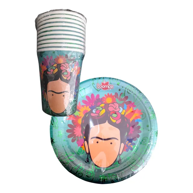 Vasos Y Platos Frida Kahlo Para Cumpleaños Fiesta Mexicana