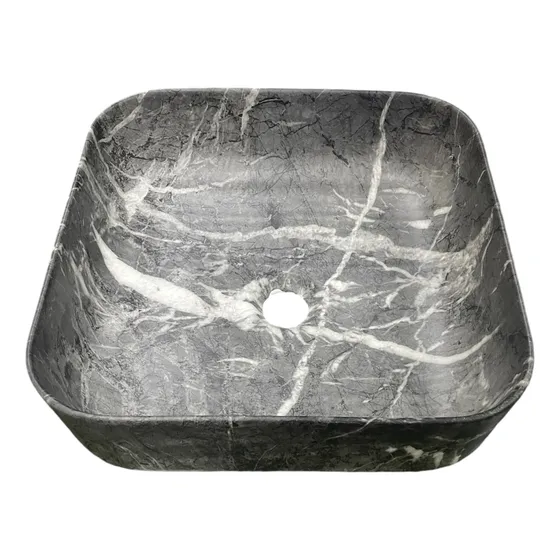 Lavabo Ovalin Ceramico Cuadrado Sobreponer Tipo Marmol Negro