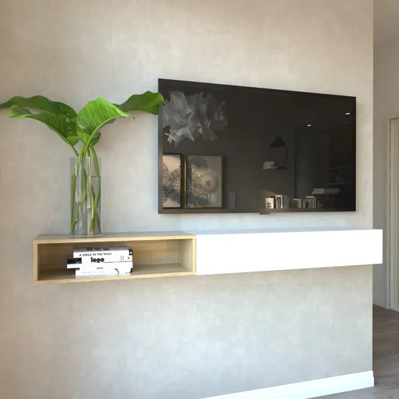 Rack Tv Colgante Recibidor Living Moderno Estantes Color Blanco